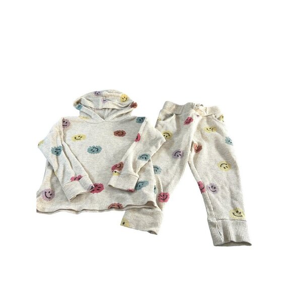 Garanimals Toddler Girls Jogging Set Beige Multicolored Smiley Faces Size 2T - Picture 1 of 6